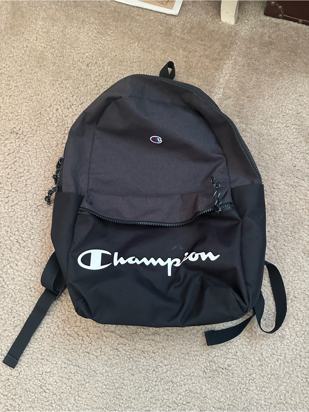 Champion Black Backpack with White Logo